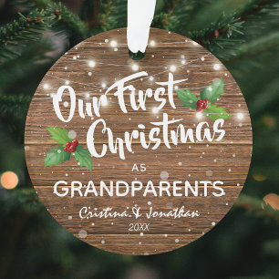 Rustikale Oma und Opa erste Weihnachtsfoto Ornament