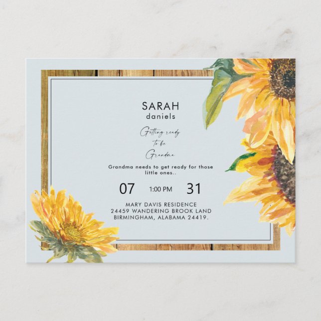 Rustikale Oma's Kinderzimmer Baby Shower Blue Einladungspostkarte (Vorderseite)