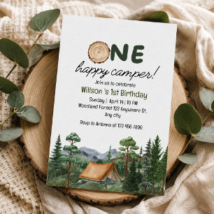 Rustikale "One Happy Camper" 1. Geburtstags-Campin Einladung
