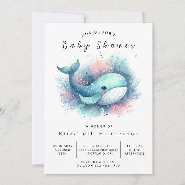 Rustikale Online Whale Baby Dusche Einladung (Vorderseite)