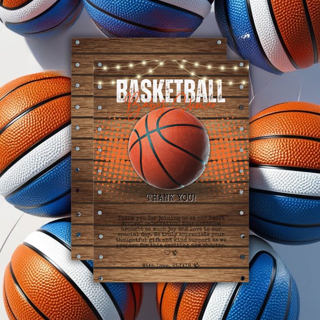 Rustikale Orange Basketball Babydusche Dankeskarte (Von Creator hochgeladen)