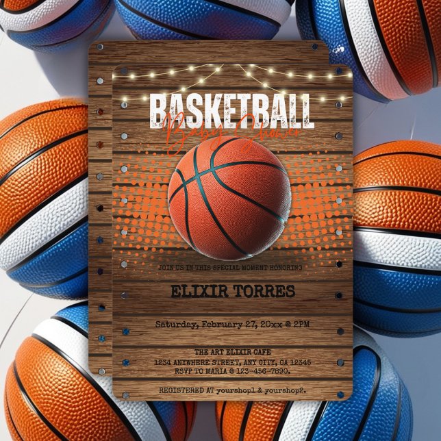 Rustikale Orange Basketball Babydusche Einladung (Von Creator hochgeladen)