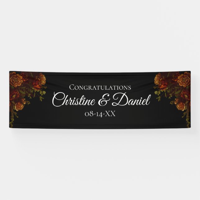 Rustikale Orange Black Elegante Hochzeit Einladung Banner (Horizontal)