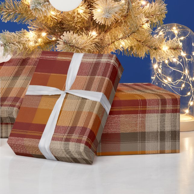 Rustikale Orange-Braune Wüsten-Sand-Karomusterung Geschenkpapier (Feiertage)