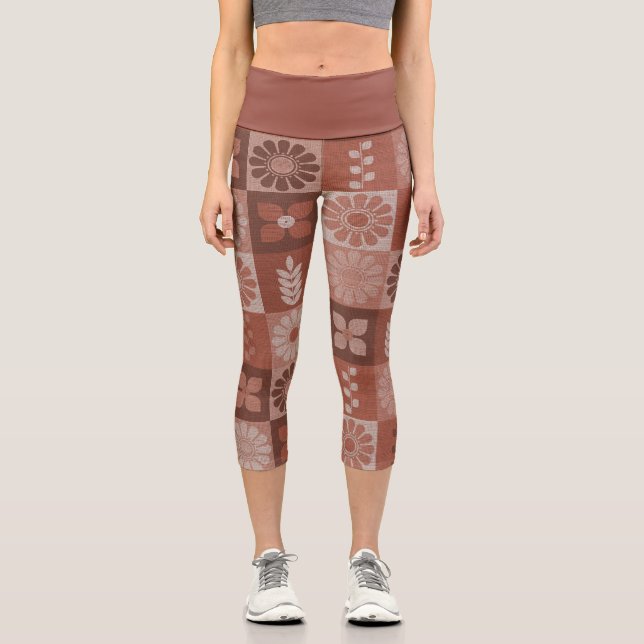 Rustikale Orange Brown Burlap Linen Muster Legging (Vorderseite)