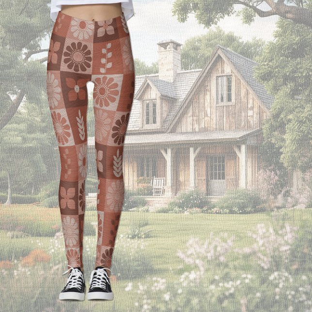 Rustikale Orange Brown Burlap Linen Muster Legging Leggings (Von Creator hochgeladen)