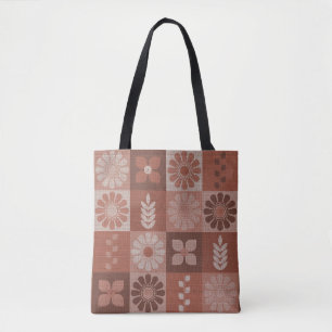 Rustikale Orange Brown Burlap Linen Muster Tote Ba