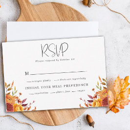 Rustikale Orange Brown Gold Herbstblütenhochzeit RSVP Karte