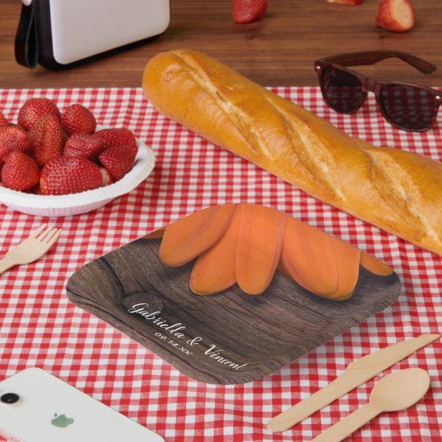 Rustikale Orange Daisy Barn Wood Country Wedding Pappteller (Picknick)