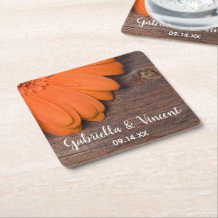Rustikale Orange Daisy Barn Wood Country Wedding Rechteckiger Pappuntersetzer