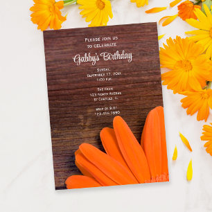 Rustikale Orange Daisy und Barn Wood Birthday Part Einladung