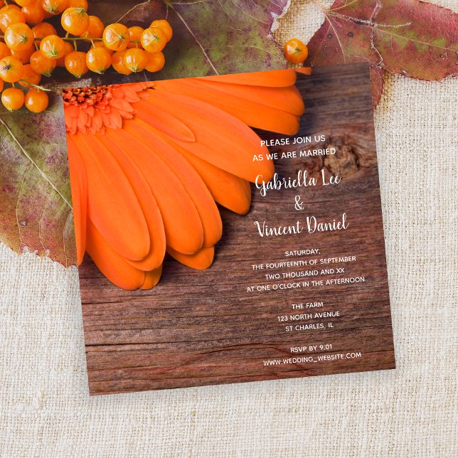 Rustikale Orange Daisy und Barnholz Country Weddin Einladung (Von Creator hochgeladen)