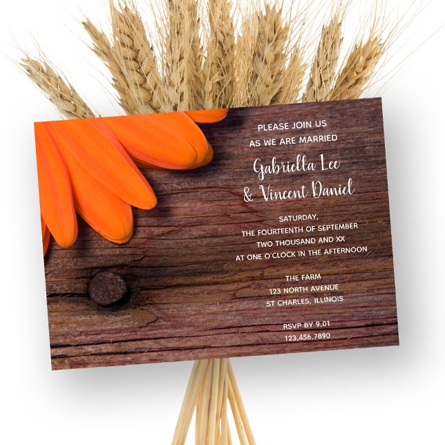 Rustikale Orange Daisy und Barnholz Country Weddin Einladung (Von Creator hochgeladen)
