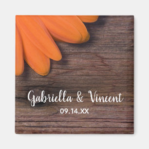 Rustikale Orange Daisy und Barnholz Country Weddin Magnet