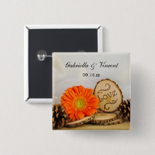 Rustikale Orange Daisy Woodland Wedding Button