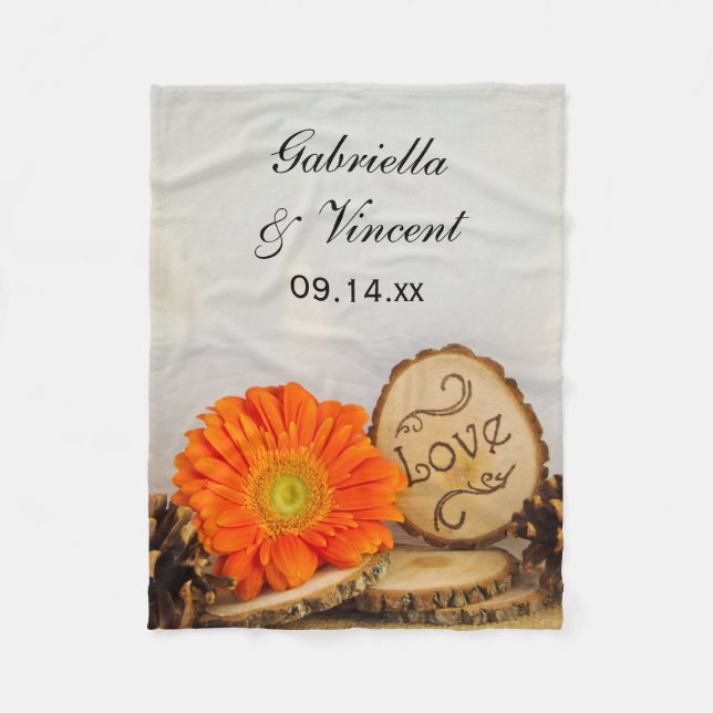 Rustikale Orange Daisy Woodland Wedding Fleecedecke (Vorderseite)