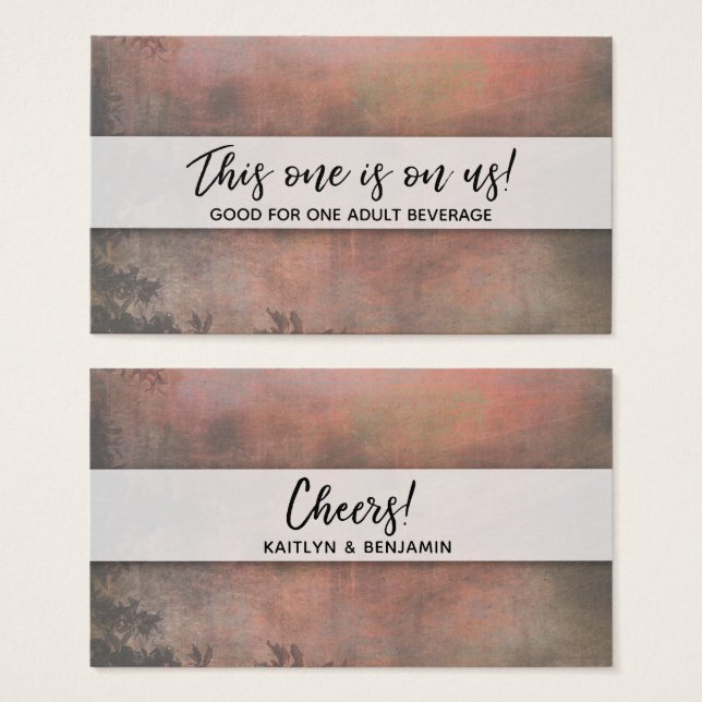 Rustikale Orange Drink Tickets mit moderner Handsc (Vorne & Hinten)