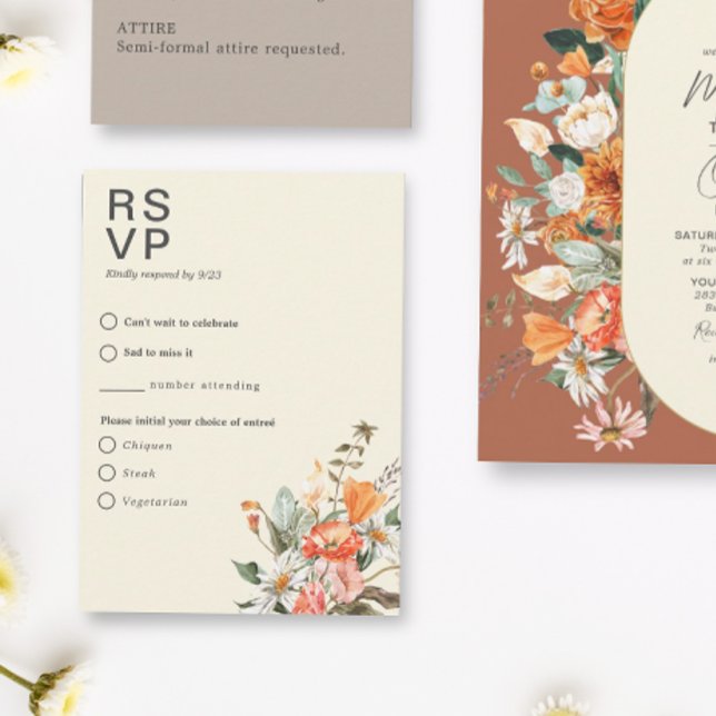 Rustikale Orange Florals mit Speisen RSVP Karte (Von Creator hochgeladen)