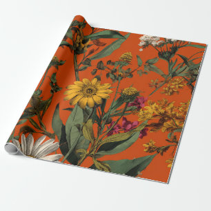 Rustikale Orange Grüne Botanische Fette Vintage Bl Geschenkpapier