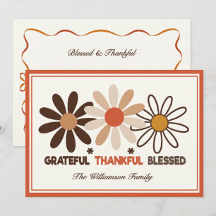 Rustikale Orange Herbst Retro Floral Dankbar Feiertagskarte