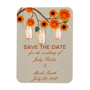 Rustikale Orange Mason Jars speichern das Date Mag Magnet
