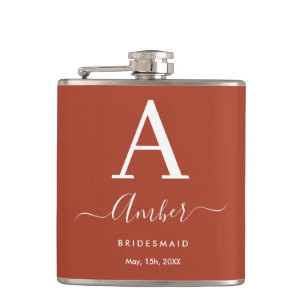 Rustikale Orange Monogram Bridesmaid Hip Flask Flachmann