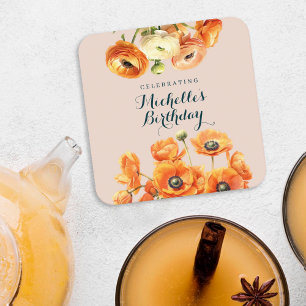 Rustikale Orange Pink Garden Floral Geburtstagspar Rechteckiger Pappuntersetzer