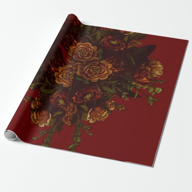 Rustikale Orange Red Fall Elegante Gotische Hochze Geschenkpapier (Ungerollt)