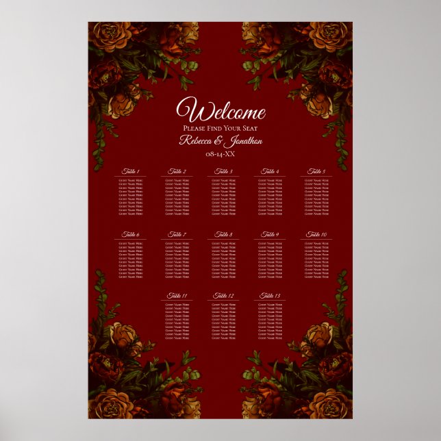 Rustikale Orange Red Fall Elegante Gotische Hochze Poster (Vorne)