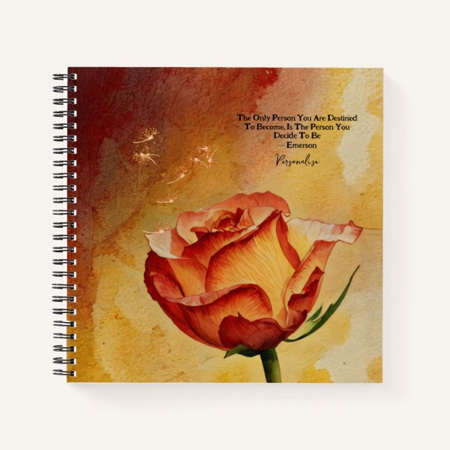 Rustikale Orange Rose Blume Emerson Quote Journal Notizbuch (Vorderseite)