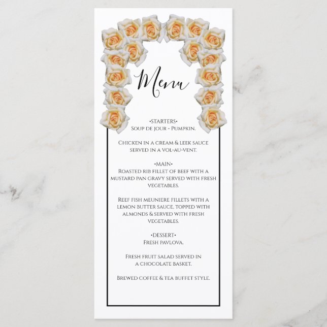 Rustikale Orange-Rose Hochzeit Menükarte (Vorderseite)