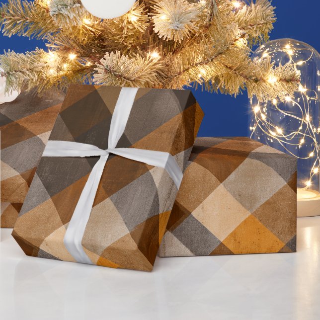 Rustikale Orange-Rost-Braun-Ton Plaid-Muster Geschenkpapier (Feiertage)