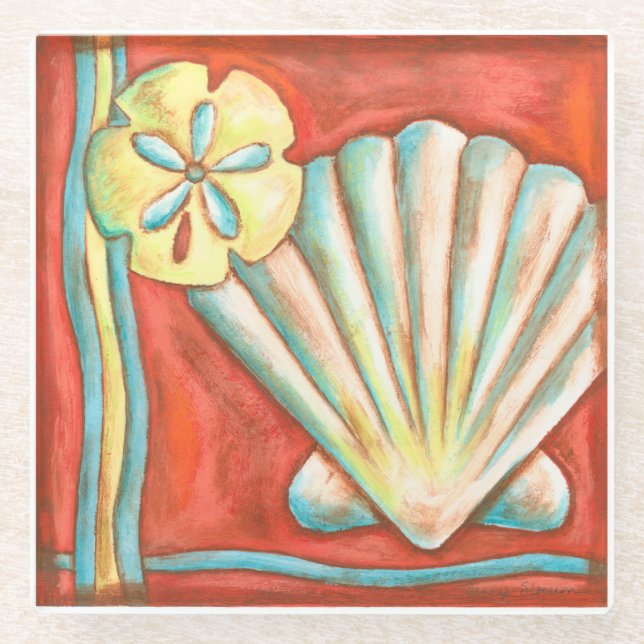Rustikale Orange Seashells Glasuntersetzer (Vorderseite)