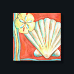 Rustikale Orange Seashells Leinwanddruck<br><div class="desc">Entdecken Sie den warmen Sand und die versteckten Schätze! Dieses Gemälde von Nancy Slocum erfasst das schöne Wasserleben an Land. Es fängt die schöne orangefarbene Muschel, einen orangefarbenen Seestern und einen lebhaften, blauen Sand Dollar ein. Holen Sie sich heute Ihre schöne Meereskunst auf Ihrem nächsten Zazzle-Produkt.</div>