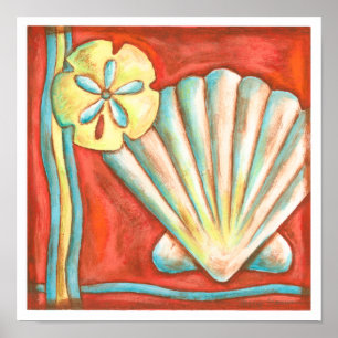 Rustikale Orange Seashells Poster