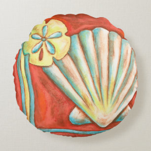 Rustikale Orange Seashells Rundes Kissen