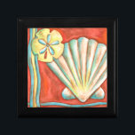 Rustikale Orange Seashells Schmuckschachtel<br><div class="desc">Entdecken Sie den warmen Sand und die versteckten Schätze! Dieses Gemälde von Nancy Slocum erfasst das schöne Wasserleben an Land. Es fängt die schöne orangefarbene Muschel,  einen orangefarbenen Seestern und einen lebhaften,  blauen Sand Dollar ein. Holen Sie sich heute Ihre schöne Meereskunst auf Ihrem nächsten Zazzle-Produkt.</div>