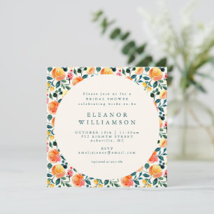 Rustikale orange Wasserfarbe Blumen-Dusche Quadrat Einladung