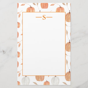 Rustikale Orange White Pumpkins Herbstlaub Monogra Briefpapier