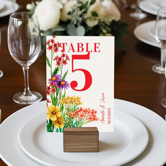 Rustikale Orange Wildblume Hochzeit Tischnummer (Purple Orange Wildflowers Wedding Table Number)