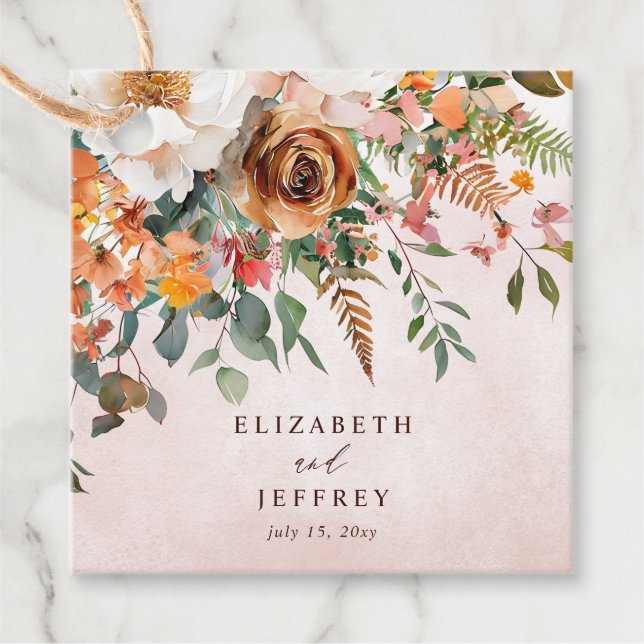 Rustikale Orangefarbene Hochzeit im Herbst Geschenkanhänger (Vorderseite)