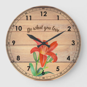 Rustikale Orangefarbene Lily Illustration Große Wanduhr