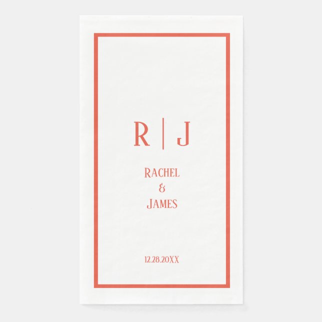 Rustikale Orangefarbene Minimalistische Monogramme Serviette (Vorderseite)