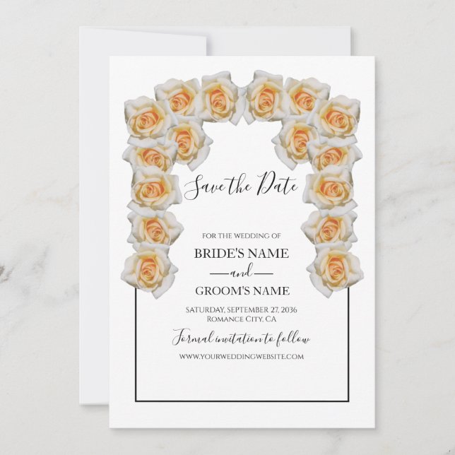 Rustikale Orangefarbene Rose sprengen das Datum Save The Date (Vorderseite)