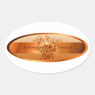 Rustikale Orangefarbene Weinetiketten Hochzeit im Ovaler Aufkleber