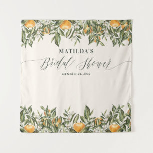 Rustikale orangefarbene Zitrus-Botanik-Brautparty Wandteppich