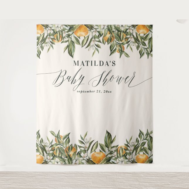 Rustikale Orangenzitrus botanische Babydusche Wandteppich (Vorderseite)