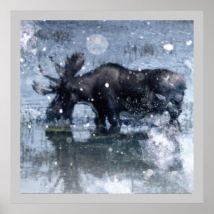 Rustikale Outdoorsmanwildnistier-Stierelche Poster