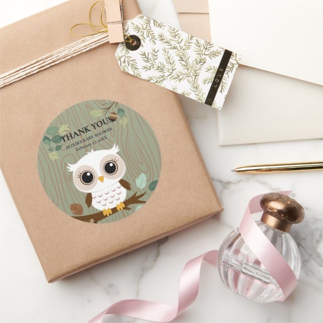 Rustikale Owl Woodland Forest Baby Dusche Runder Aufkleber (Schenken)