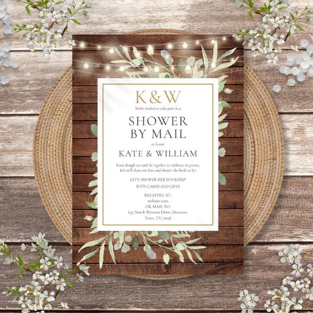 Rustikale Paare Dusche per Post lange Entfernung Einladung (Rustic Couples Shower By Mail Long Distance Invitation)